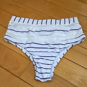 White and Blue Striped High-Waist Bikini Bottom